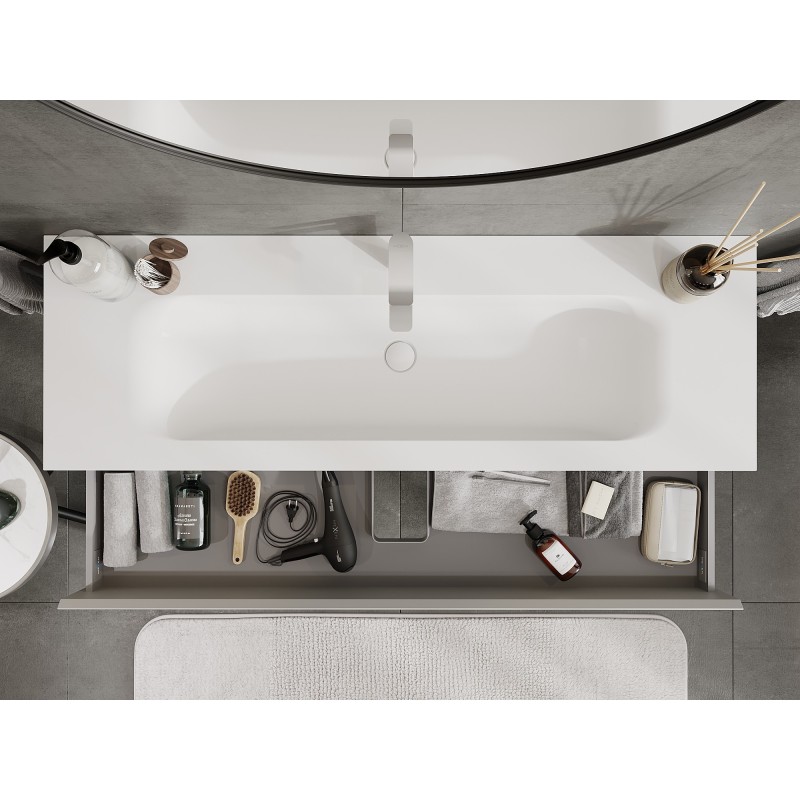 Mexen Orio armário de casa de banho 140 cm com lavatório Vela, 2 gavetas, cinza mate/branco mate - 91A10-14047-2-BFF62-W23M01