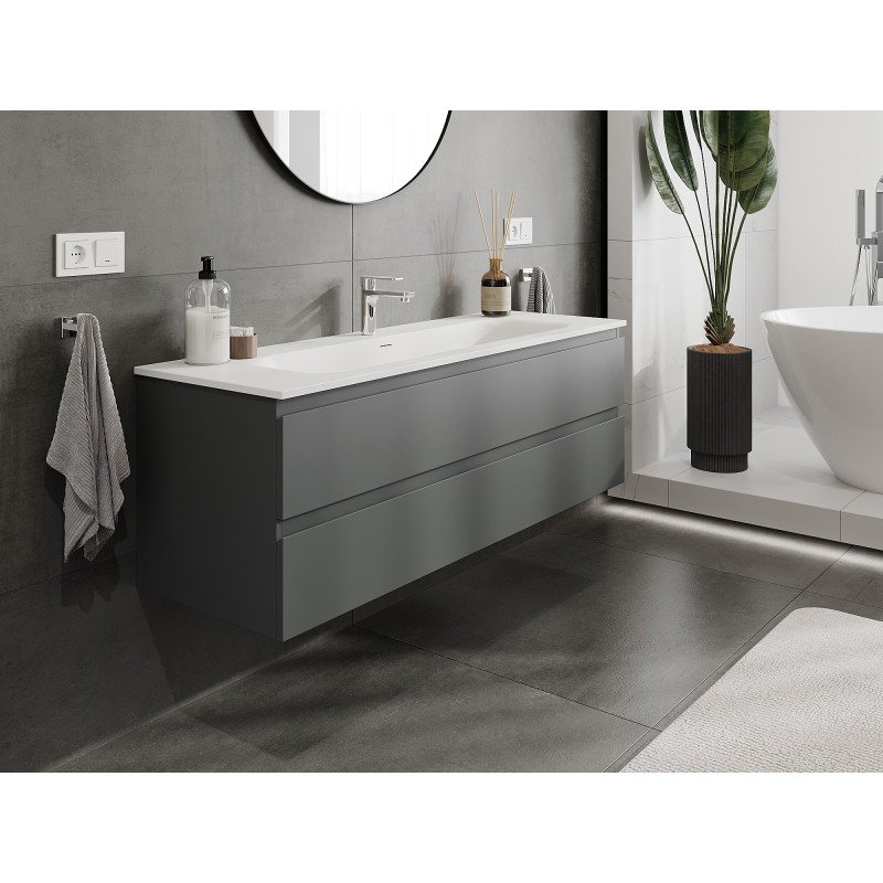 Mexen Orio badkamerkast 140 cm met wastafel Vela, 2 lades, mat grafiet/mat wit - 91A10-14047-2-BFF66-W23M01