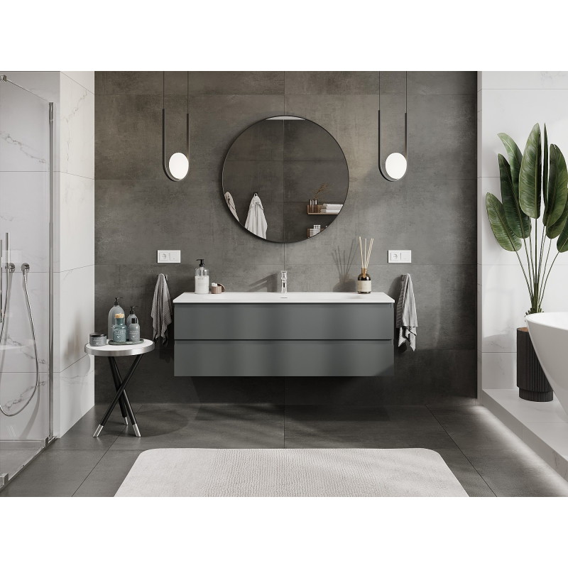 Mexen Orio badkamerkast 140 cm met wastafel Vela, 2 lades, mat grafiet/mat wit - 91A10-14047-2-BFF66-W23M01