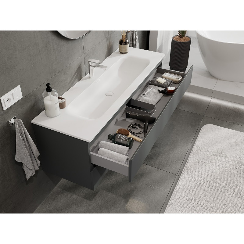 Mexen Orio badkamerkast 140 cm met wastafel Vela, 2 lades, mat grafiet/mat wit - 91A10-14047-2-BFF66-W23M01