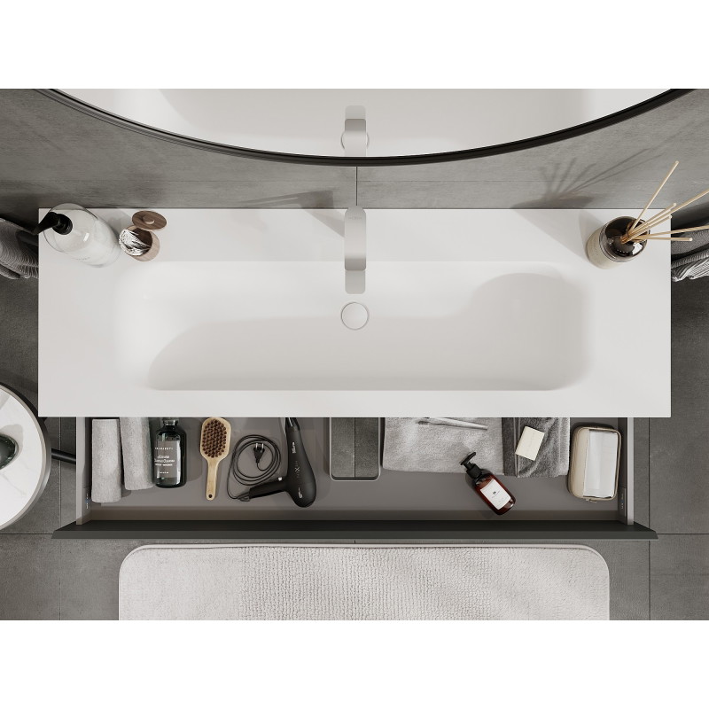 Mexen Orio armoire de salle de bain 140 cm avec lavabo Vela, 2 tiroirs, graphite mat/blanc mat - 91A10-14047-2-BFF66-W23M01