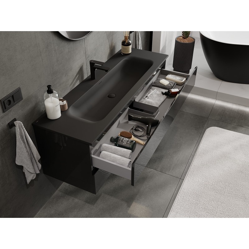Mexen Orio mobile da bagno 140 cm con lavabo Vela, 2 cassetti, nero lucido/nero opaco - 91A10-14047-2-BFF70-W23M71