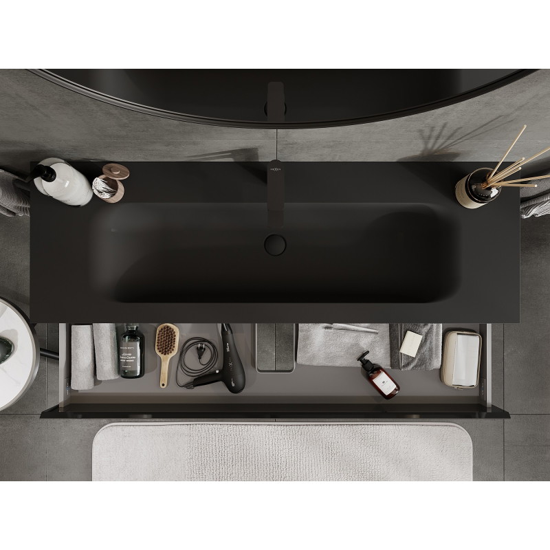 Mexen Orio armadietto da bagno 140 cm con lavabo Vela, 2 cassetti, nero lucido/nero opaco - 91A10-14047-2-BFF70-W23M71