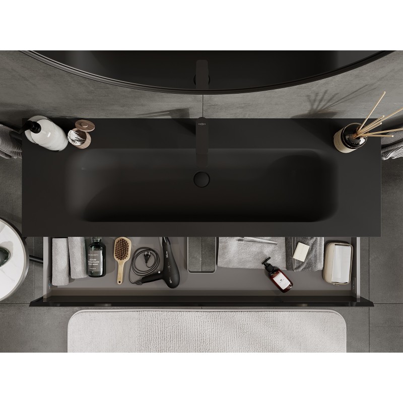 Mexen Orio mobile da bagno 140 cm con lavabo Vela, 2 cassetti, nero lucido/nero opaco - 91A10-14047-2-BFF70-W23M71