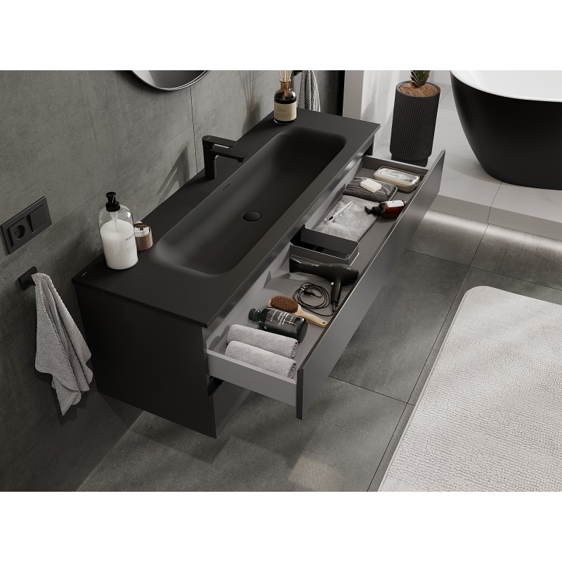 Mexen Orio armoire de salle de bains 140 cm avec lavabo Vela, 2 tiroirs, noir mat - 91A10-14047-2-BFF71-W23M71