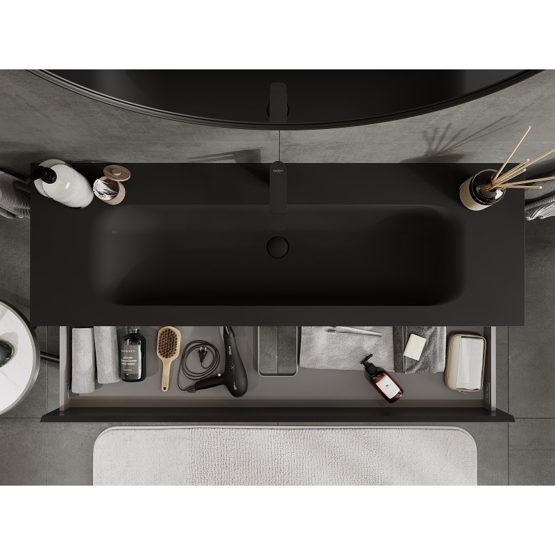 Mexen Orio mobile da bagno 140 cm con lavabo Vela, 2 cassetti, nero opaco - 91A10-14047-2-BFF71-W23M71