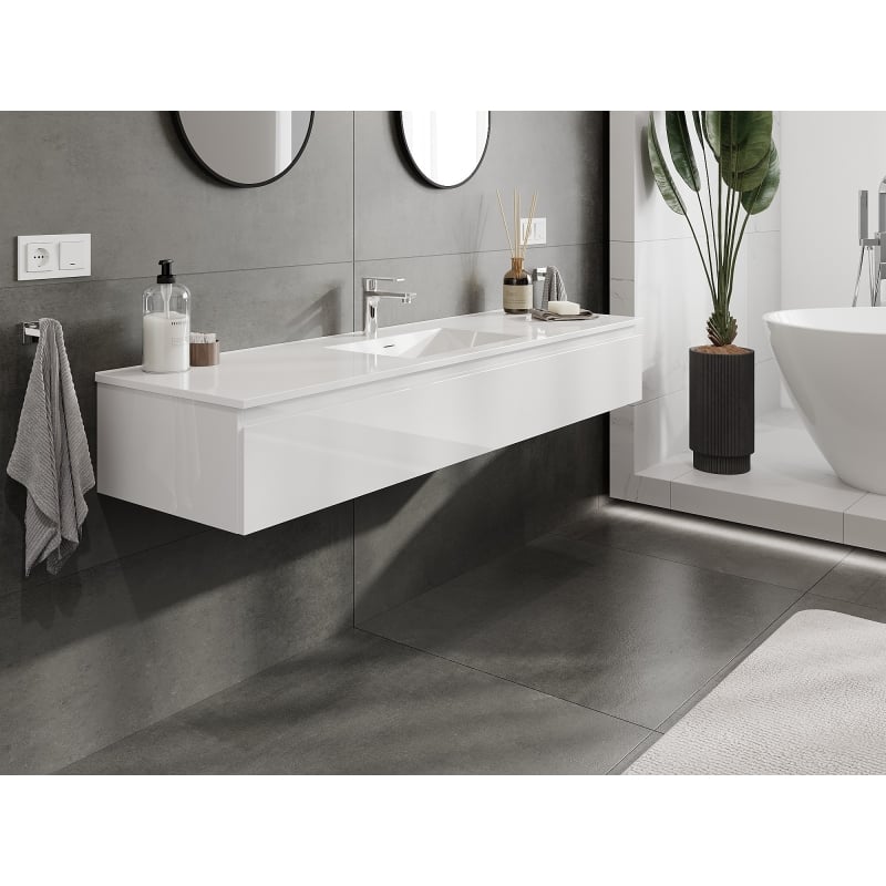 Mexen Orio bathroom cabinet 160 cm with Otis sink, 1 drawer, white gloss - 91A10-16023-1-BF00-W18M00