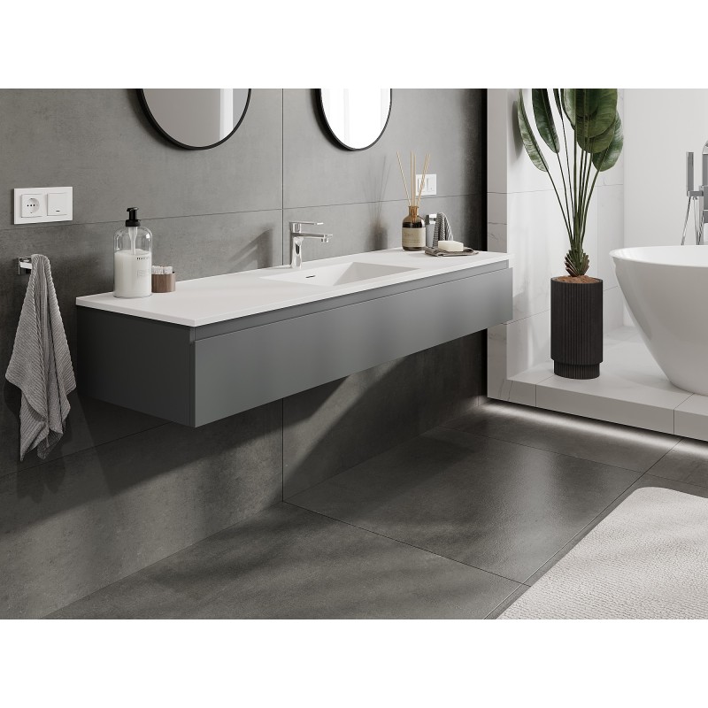 Mexen Orio armario de baño de 160 cm con lavabo Otis, 1 cajón, grafito mate/blanco mate - 91A10-16023-1-BF66-W18M01