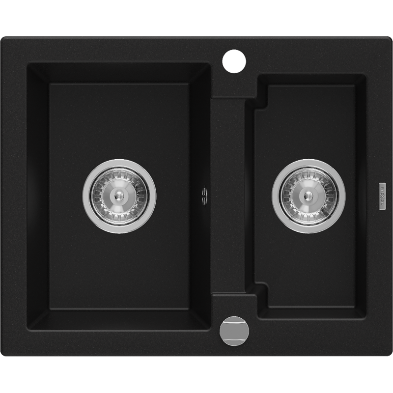 Mexen Carlos lavello in granito 1,5 vasche 582 x 475 mm, nero, sifone cromato - 6518581500-77