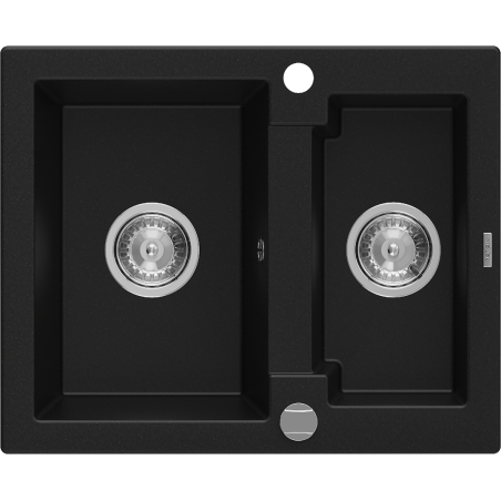 Mexen Carlos granite sink 1.5-bowl 582 x 475 mm, black, chrome siphon - 6518581500-77