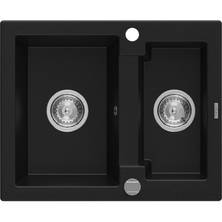 Mexen Carlos lavello in granito 1,5 vasche 582 x 475 mm, nero, sifone cromato - 6518581500-77