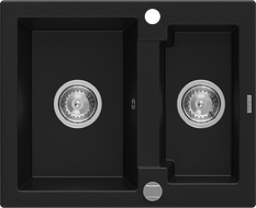 Mexen Carlos lavello in granito 1,5 vasche 582 x 475 mm, nero, sifone cromato - 6518581500-77