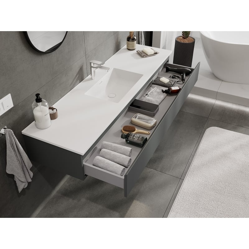 Mexen Orio bathroom cabinet 160 cm with Otis washbasin, 1 drawer, matt graphite/matt white - 91A10-16023-1-BF66-W18M01