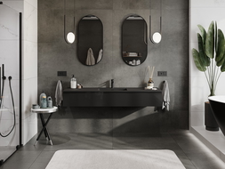 Mexen Orio Badezimmerschrank 160 cm mit Waschbecken Otis, 1 Schublade, schwarz glänzend/schwarz matt