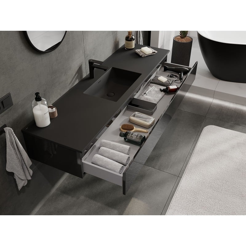 Mexen Orio meuble de salle de bain 160 cm avec lavabo Otis, 1 tiroir, noir brillant/noir mat - 91A10-16023-1-BF70-W18M71