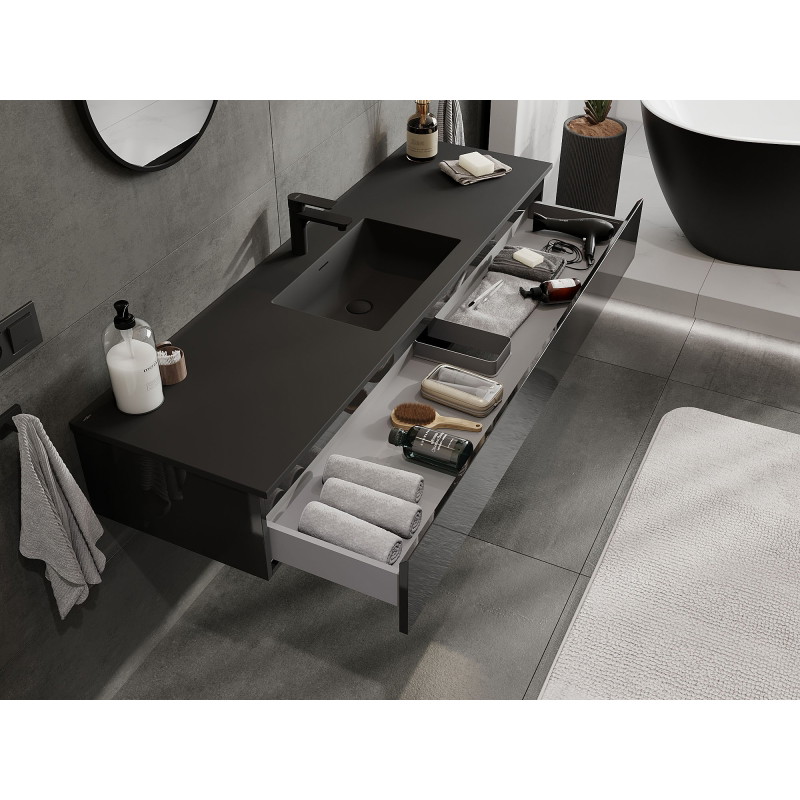 Mexen Orio mueble de baño 160 cm con lavabo Otis, 1 cajón, negro brillo/negro mate - 91A10-16023-1-BF70-W18M71