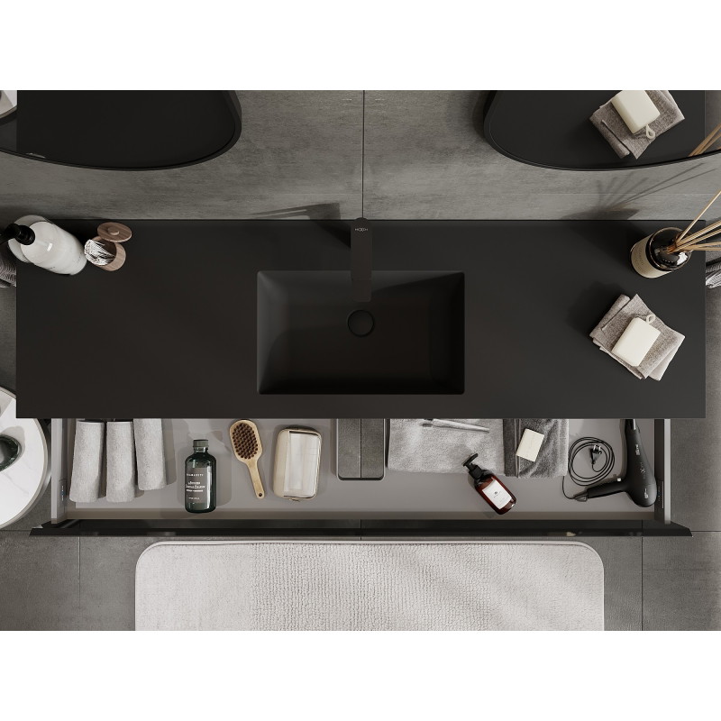 Mexen Orio mueble de baño 160 cm con lavabo Otis, 1 cajón, negro brillo/negro mate - 91A10-16023-1-BF70-W18M71