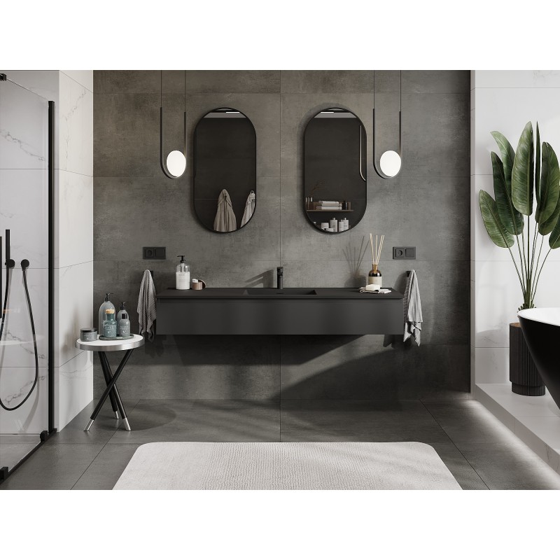 Mexen Orio armadietto da bagno 160 cm con lavabo Otis, 1 cassetto, nero opaco - 91A10-16023-1-BF71-W18M71