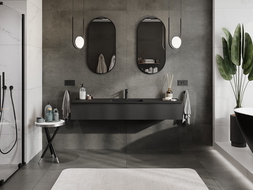 Mexen Orio Badezimmerschrank 160 cm mit Waschbecken Otis, 1 Schublade, Schwarz Matt - 91A10-16023-1-BF71-W18M71