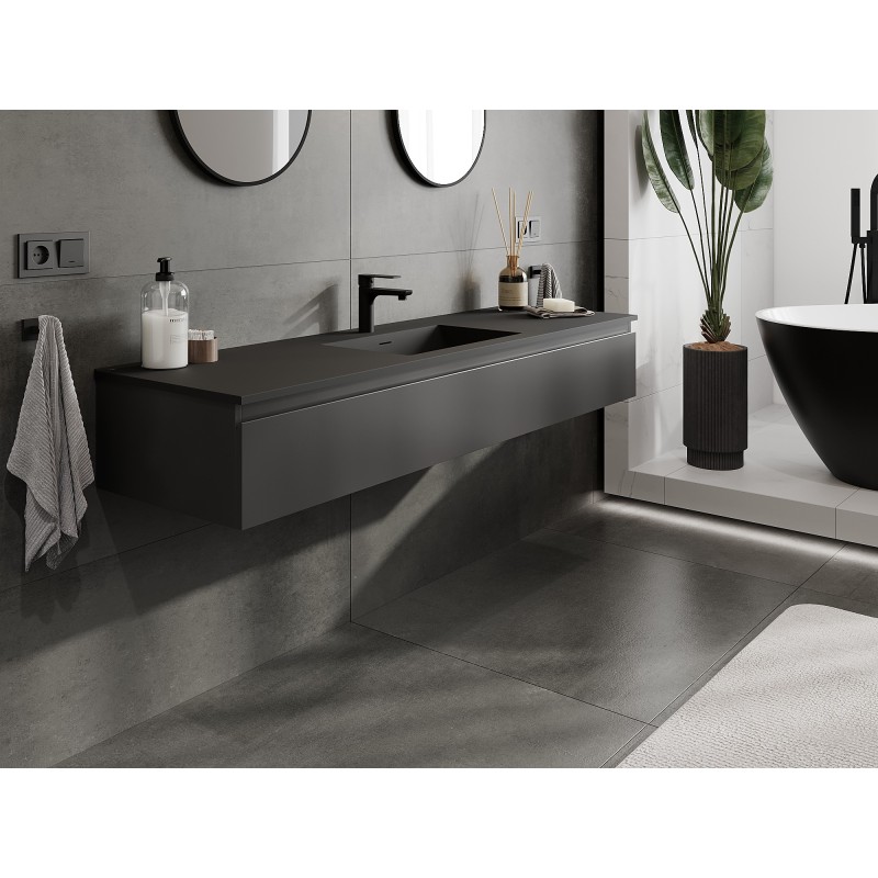 Mexen Orio meuble de salle de bains 160 cm avec lavabo Otis, 1 tiroir, noir mat - 91A10-16023-1-BF71-W18M71