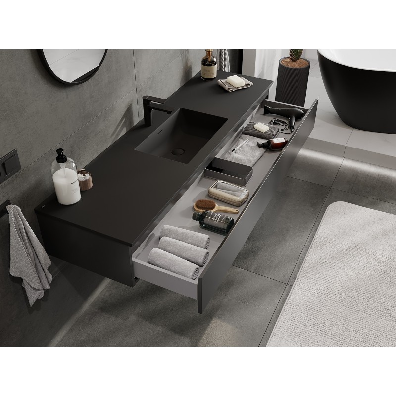 Mexen Orio mueble de baño 160 cm con lavabo Otis, 1 cajón, negro mate - 91A10-16023-1-BF71-W18M71
