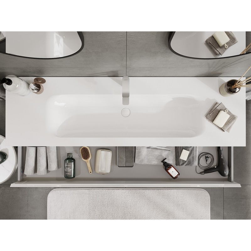 Mexen Orio badkamerkast 160 cm met wastafel Vela, 1 lade, witte glans - 91A10-16023-1-BF00-W23M00