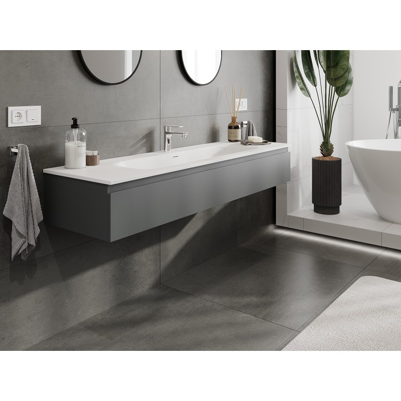 Mexen Orio 160 cm bathroom cabinet with Vela basin, 1 drawer, matte graphite/white matte - 91A10-16023-1-BF66-W23M01