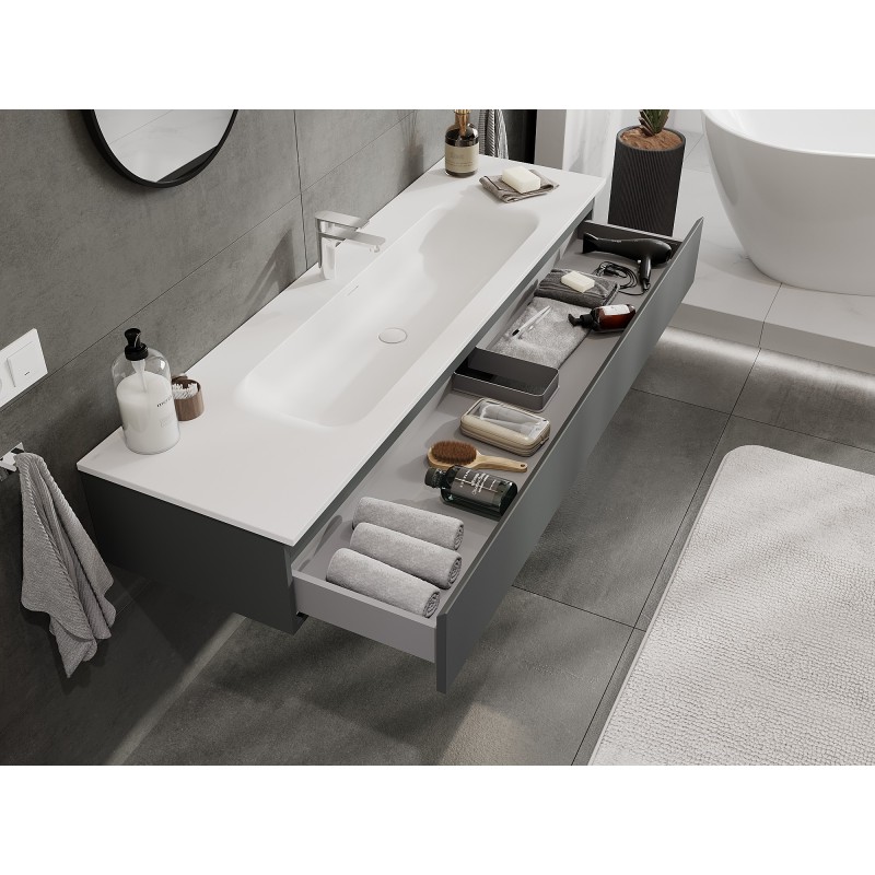 Mexen Orio mueble de baño 160 cm con lavabo Vela, 1 cajón, grafito mate/blanco mate - 91A10-16023-1-BF66-W23M01