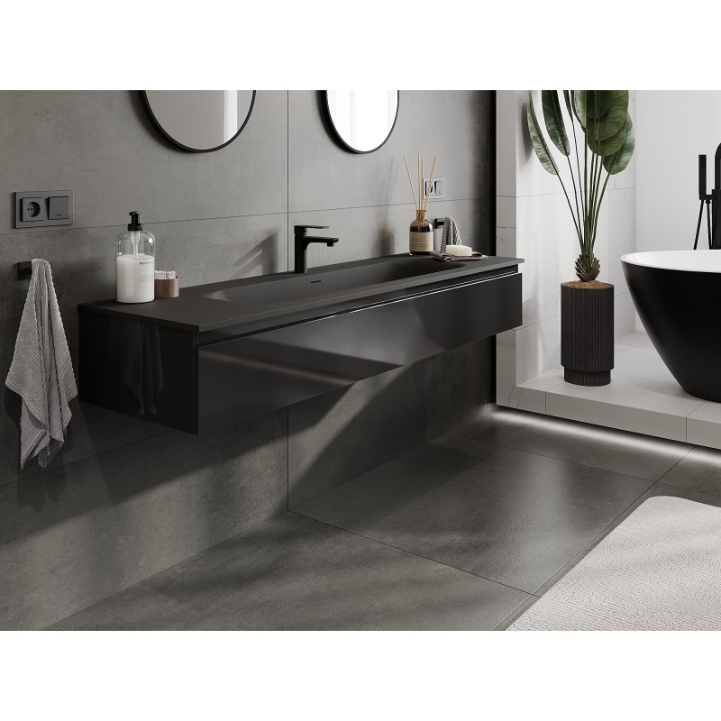 Mexen Orio meuble de salle de bain 160 cm avec lavabo Vela, 1 tiroir, noir brillant/noir mat - 91A10-16023-1-BF70-W23M71