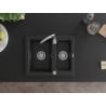 Mexen Carlos Granitspüle 1,5-fach 582 x 475 mm, schwarz, Chrom-Siphon - 6518581500-77