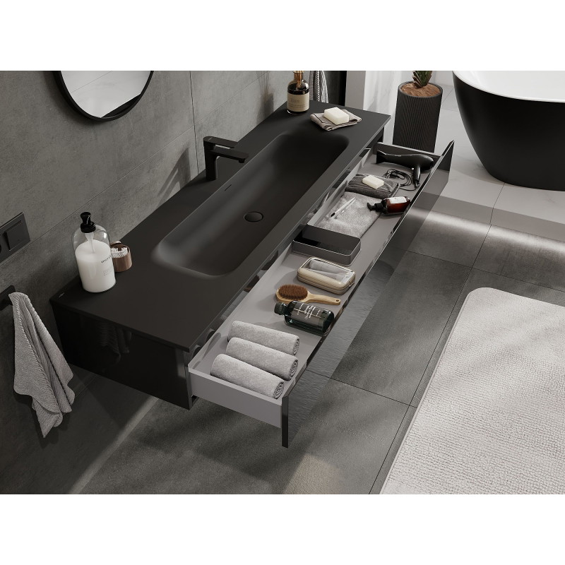 Mexen Orio badkamerkast 160 cm met wastafel Vela, 1 lade, zwart glans/zwart mat - 91A10-16023-1-BF70-W23M71