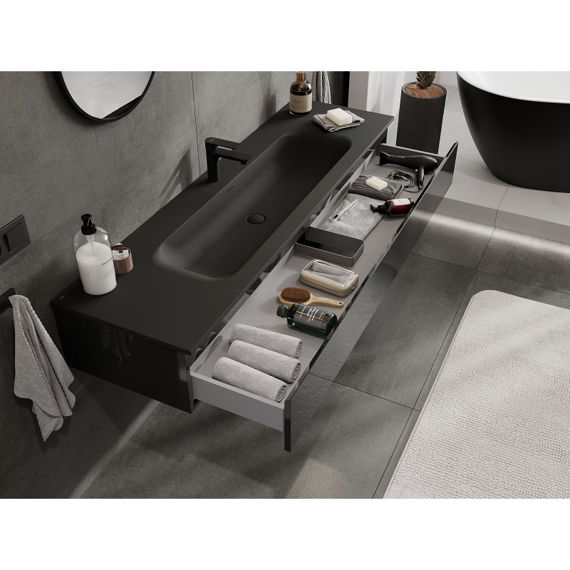 Mexen Orio meuble de salle de bain 160 cm avec lavabo Vela, 1 tiroir, noir brillant/noir mat - 91A10-16023-1-BF70-W23M71