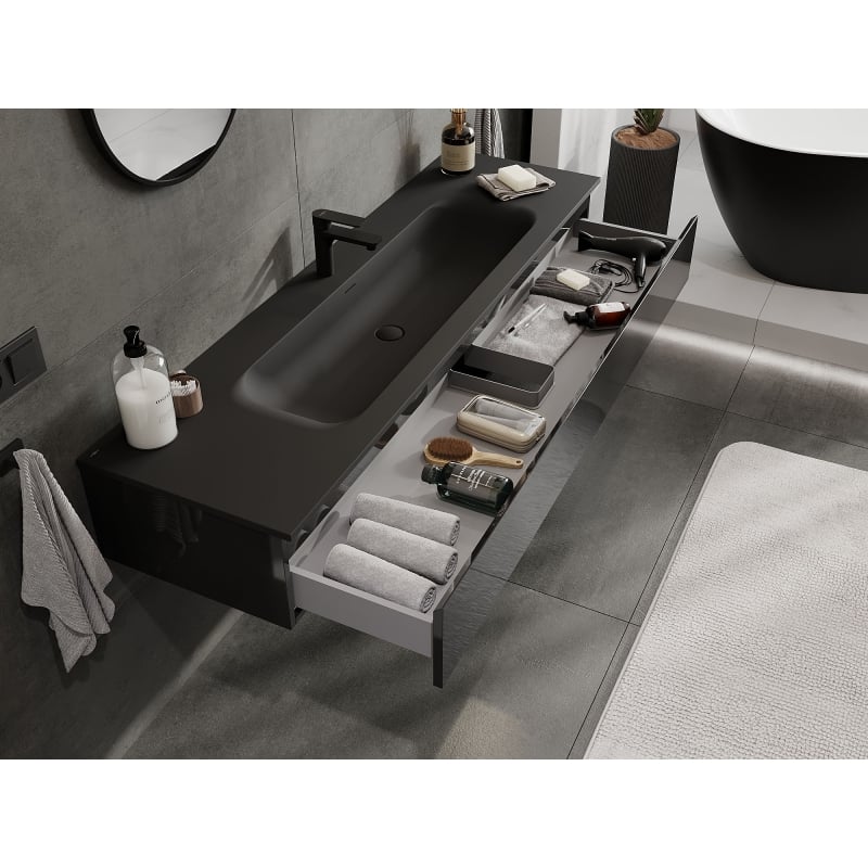 Mexen Orio mobile bagno 160 cm con lavabo Vela, 1 cassetto, nero lucido/nero opaco - 91A10-16023-1-BF70-W23M71