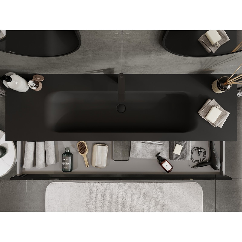 Mexen Orio meuble de salle de bains 160 cm avec lavabo Vela, 1 tiroir, noir brillant/noir mat - 91A10-16023-1-BF70-W23M71