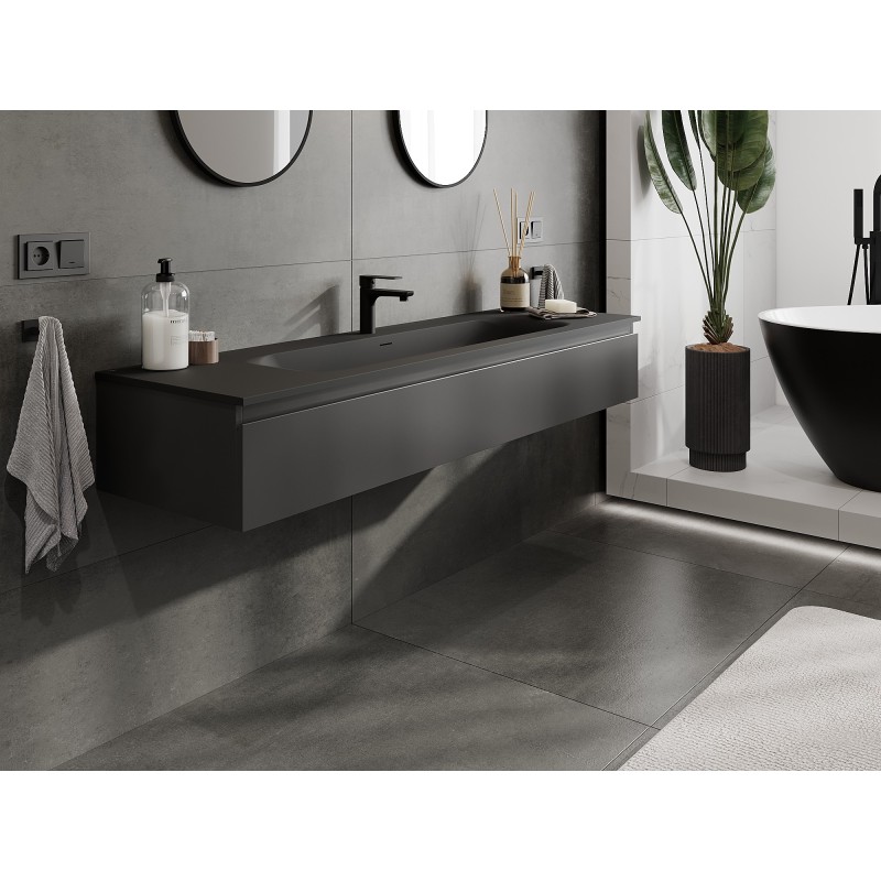 Mexen Orio meuble de salle de bain 160 cm avec lavabo Vela, 1 tiroir, noir mat - 91A10-16023-1-BF71-W23M71