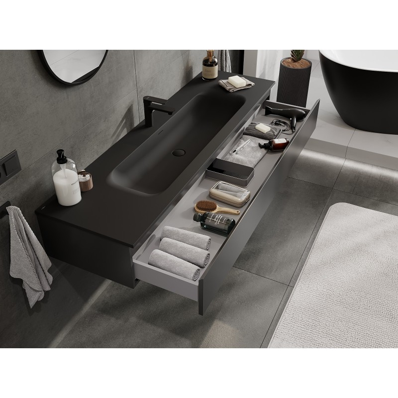Mexen Orio meuble de salle de bain 160 cm avec lavabo Vela, 1 tiroir, noir mat - 91A10-16023-1-BF71-W23M71
