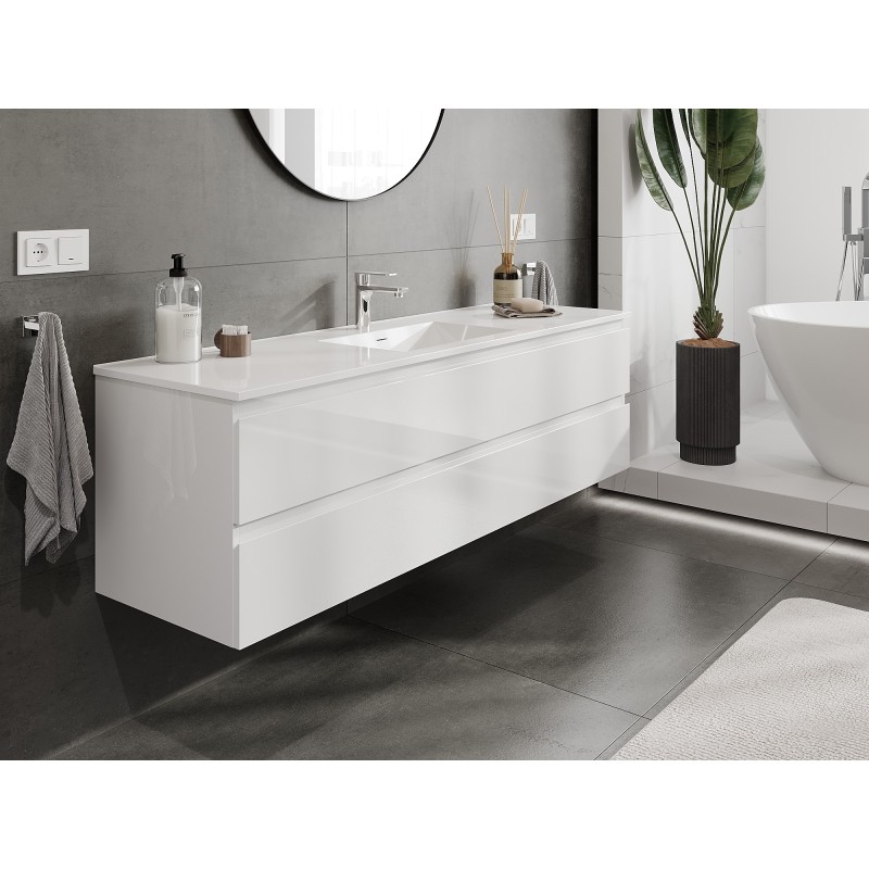 Mexen Orio mobile bagno 160 cm con lavabo Otis, 2 cassetti, bianco lucido - 91A10-16047-2-BFF00-W18M00
