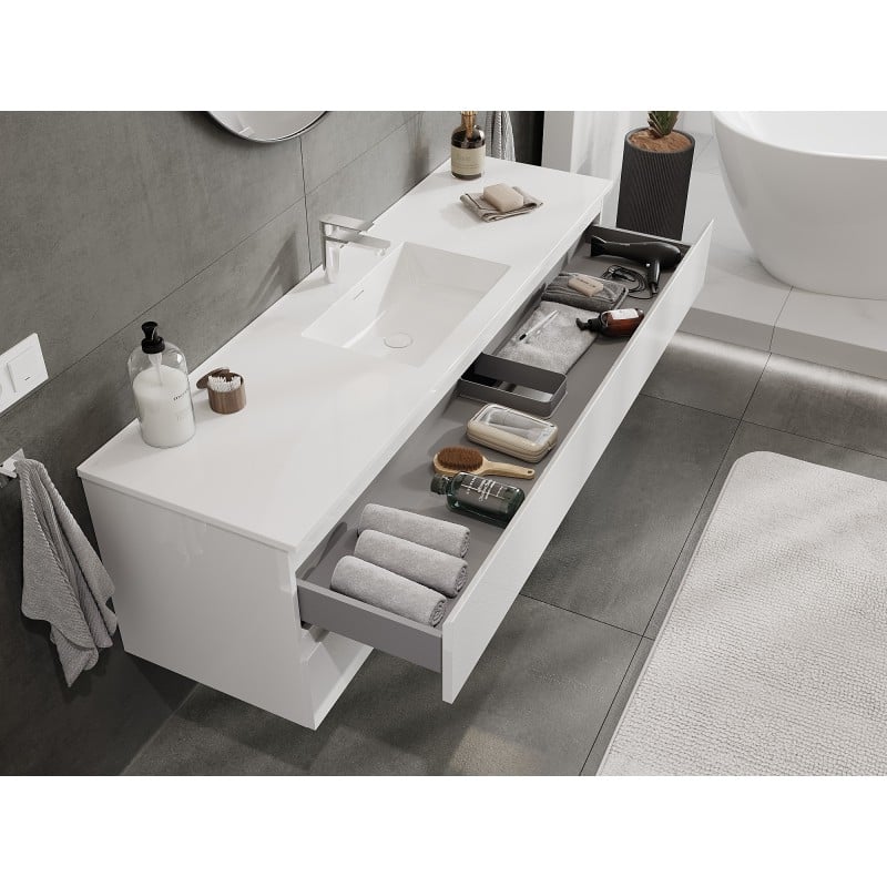 Mexen Orio meuble de salle de bain 160 cm avec lavabo Otis, 2 tiroirs, blanc brillant - 91A10-16047-2-BFF00-W18M00
