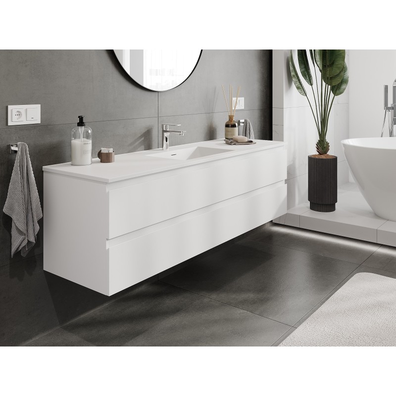 Mexen Orio mobile da bagno 160 cm con lavabo Otis, 2 cassetti, bianco opaco - 91A10-16047-2-BFF01-W18M01