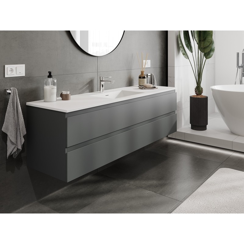 Mexen Orio armadietto da bagno 160 cm con lavabo Otis, 2 cassetti, grafite opaco/bianco opaco - 91A10-16047-2-BFF66-W18M01