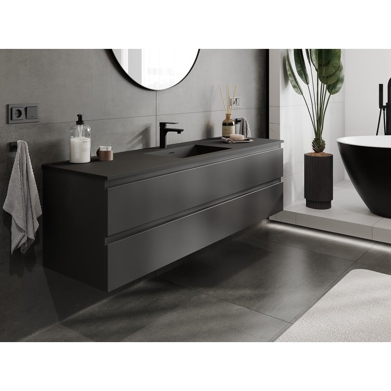Mexen Orio meuble de salle de bain 160 cm avec lavabo Otis, 2 tiroirs, noir mat - 91A10-16047-2-BFF71-W18M71