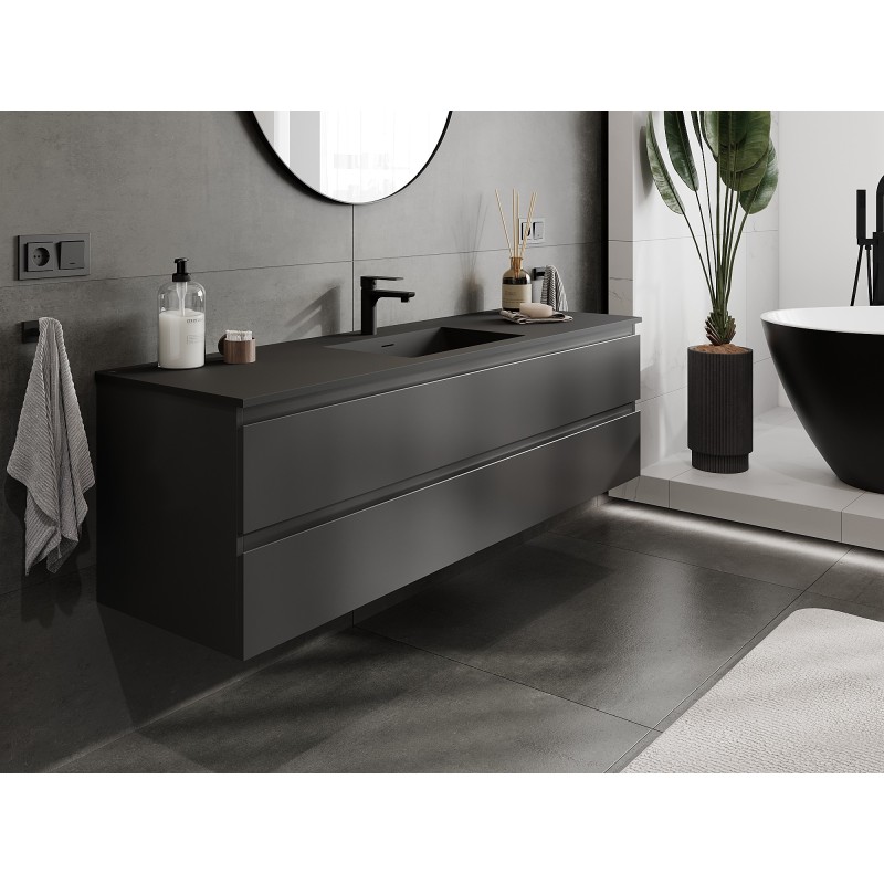 Mexen Orio mobile bagno 160 cm con lavandino Otis, 2 cassetti, nero opaco - 91A10-16047-2-BFF71-W18M71