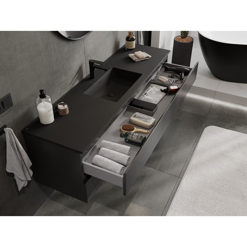 Mexen Orio meuble de salle de bain 160 cm avec lavabo Otis, 2 tiroirs, noir mat - 91A10-16047-2-BFF71-W18M71
