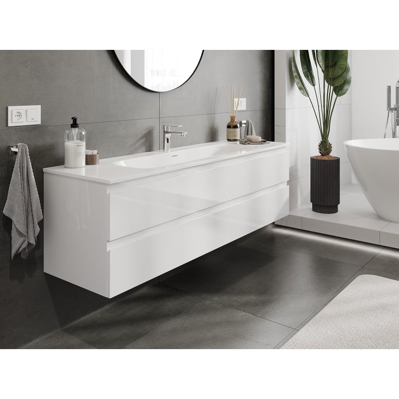Mexen Orio meuble de salle de bains 160 cm avec lavabo Vela, 2 tiroirs, blanc brillant - 91A10-16047-2-BFF00-W23M00