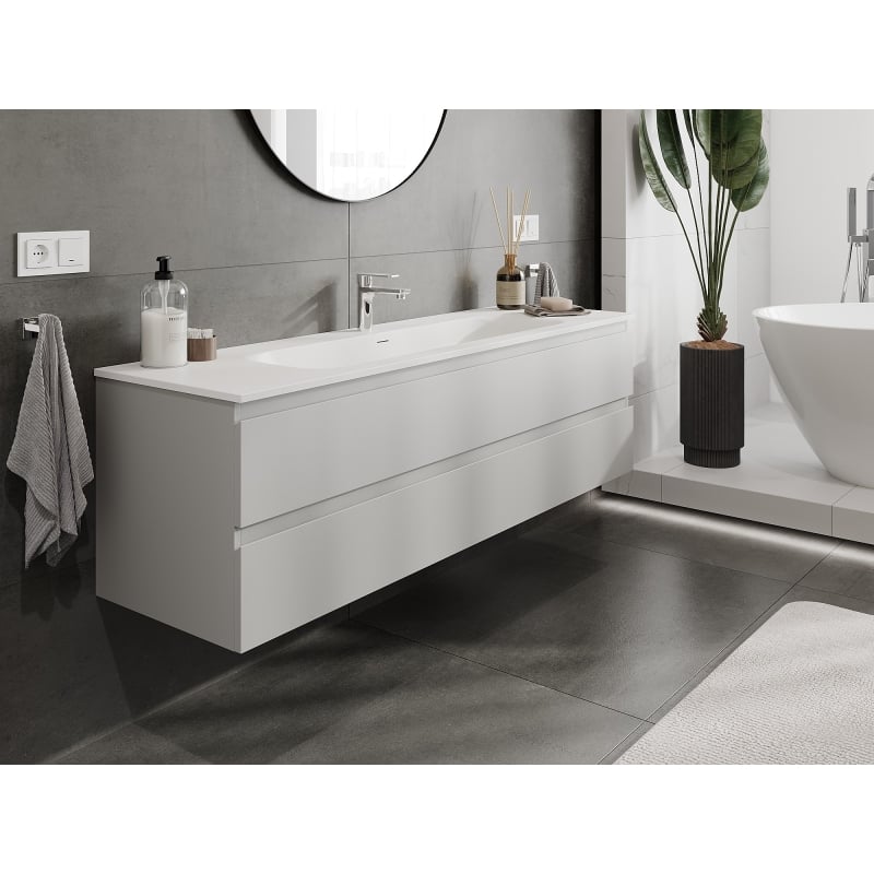 Mexen Orio bathroom cabinet 160 cm with Vela sink, 2 drawers, grey matte/white matte - 91A10-16047-2-BFF62-W23M01
