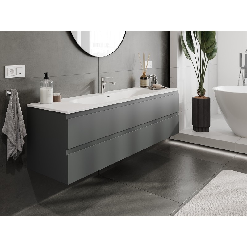Mexen Orio armadietto da bagno 160 cm con lavandino Vela, 2 cassetti, grafite opaco/bianco opaco - 91A10-16047-2-BFF66-W23M01