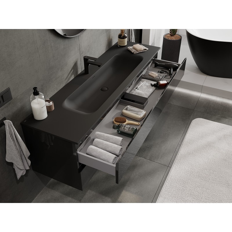 Mexen Orio armario de baño 160 cm con lavabo Vela, 2 cajones, negro brillo/negro mate - 91A10-16047-2-BFF70-W23M71