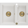Mexen Carlos fregadero de granito de 1,5 senos 582 x 475 mm, blanco, sifón dorado - 6518581500-20-G