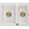 Mexen Carlos granieten gootsteen 1,5-compartimenten 582 x 475 mm, wit, gouden sifon - 6518581500-20-G