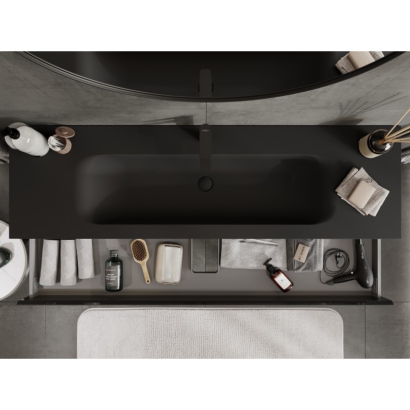 Mexen Orio meuble de salle de bain 160 cm avec lavabo Vela, 2 tiroirs, noir brillant/noir mat - 91A10-16047-2-BFF70-W23M71